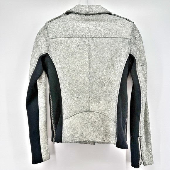IRO Ilaria Ribbed Knit Paneled Cracked 100% Lamb Leather Moto Jacket‎ Small NEW - Picture 3 of 12
